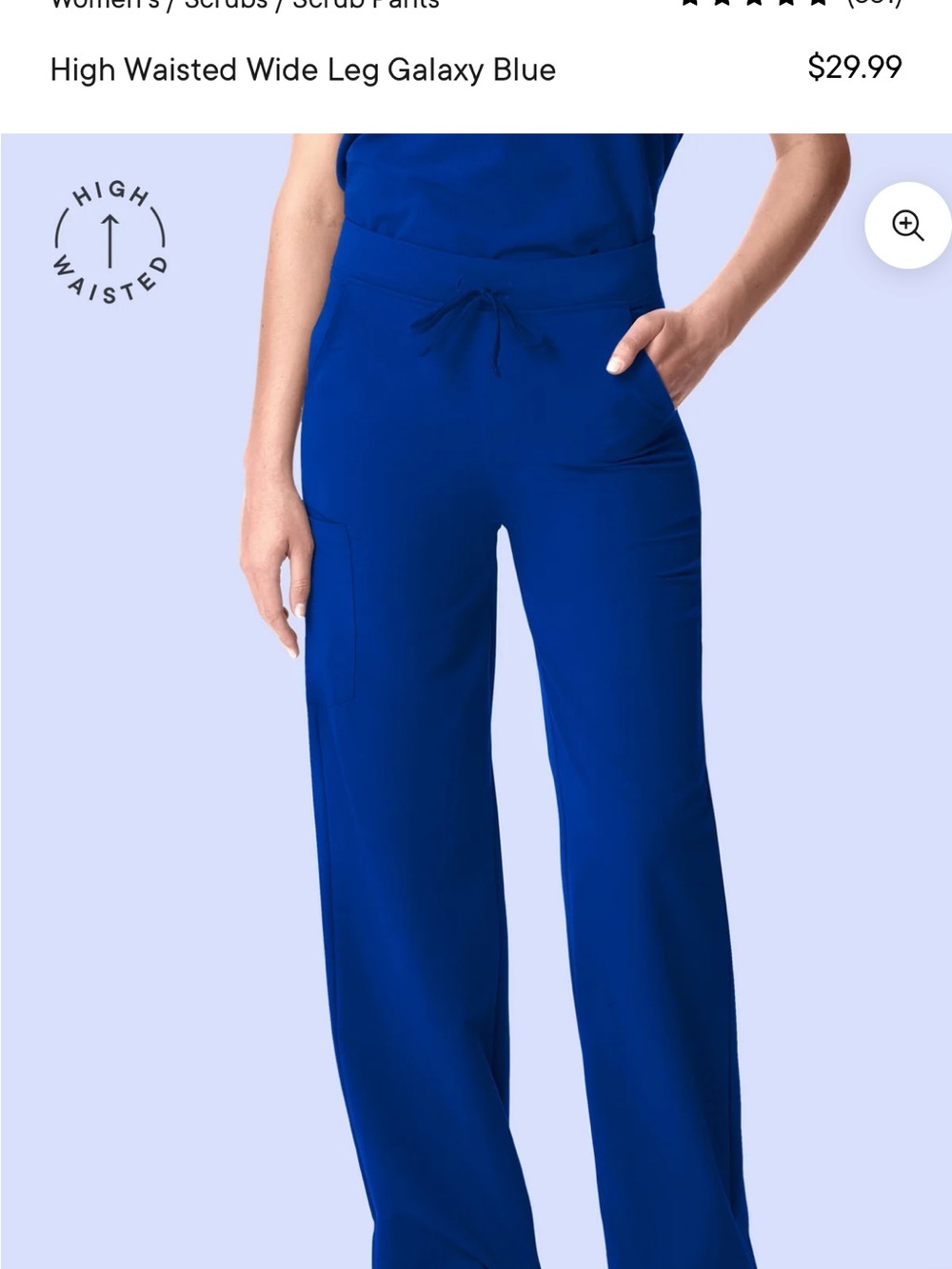 High-Waisted Wide Leg Scrub Pants in Galaxy Blue